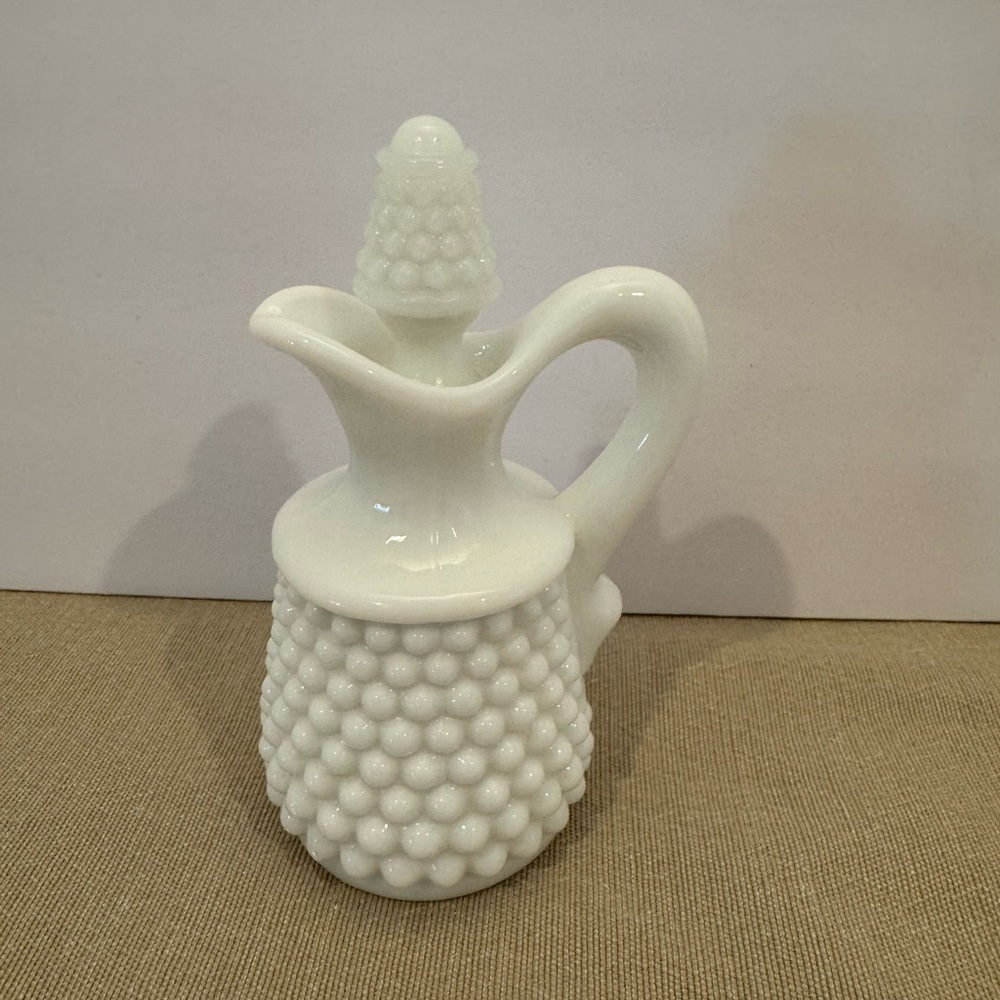 Vintage Westmoreland Hobnail White Milk Glass Cruet Oil Vinegar Small 4.75”